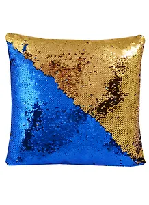 Подушка с пайетками синяя с золотом (3801) (37х37)