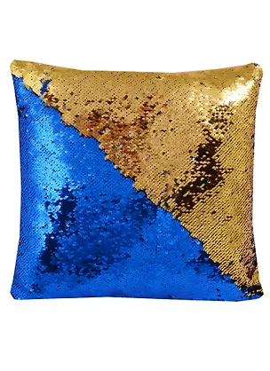 Подушка с пайетками синяя с золотом (3801) (37х37) 2626122