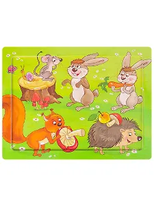 Деревянная пазл-рамка (14,5х11см) "ЛЕСНАЯ ПОЛЯНКА" (12элементов)(окраш.рамка) Арт. AN02621