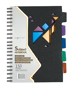 Тетрадь 150л лин. "BLACK/BLUE CONCEPT" евроспираль, пластик.обл., вырубка, цв.разделители, отрыв.перфор., ассорти, Silwerhof