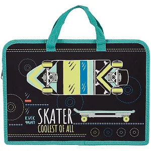 Папка для тетрадей А4 "Skater" 34*24,5*3,5см пластик, молния, текст.ручки