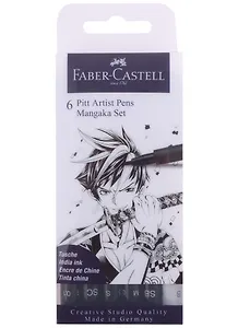 Ручки капиллярные"Pitt Artist Pens Mangaka"(2), ассорти, 6 шт., 0,1/0,3/0,7/2 brus, Faber-Castell