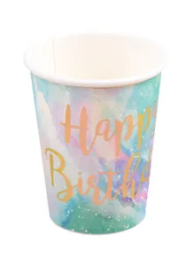 Набор бумажных стаканов Happy birthday космос с золотом (6шт)