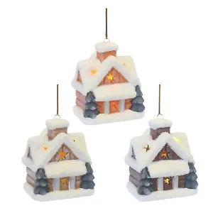 Украшение новогоднее Домик с подсветкой, 3 варианта (фарфор) (7х5х8)