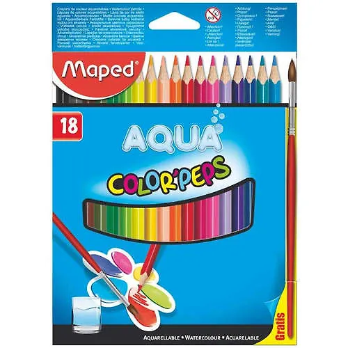 Карандаши цветные акварельные с кистью «ColorPeps Aqua», Maped, 18 цветов 336162 — 1