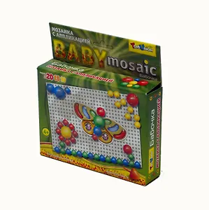 Игра, Мозаика с аппликацией, "Бабочка," d10+d15+d20/80 5 цв 9 аппл.