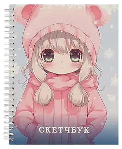 Скетчбук 162*210 40л "Аниме. Девочка в розовом" белый офсет, 160г/м2, тв.обложка, спираль
