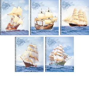 Тетрадь 96л кл. "Морские парусники" евроспираль, офсет, мат.лам., мел.картон, ассорти, Unnika