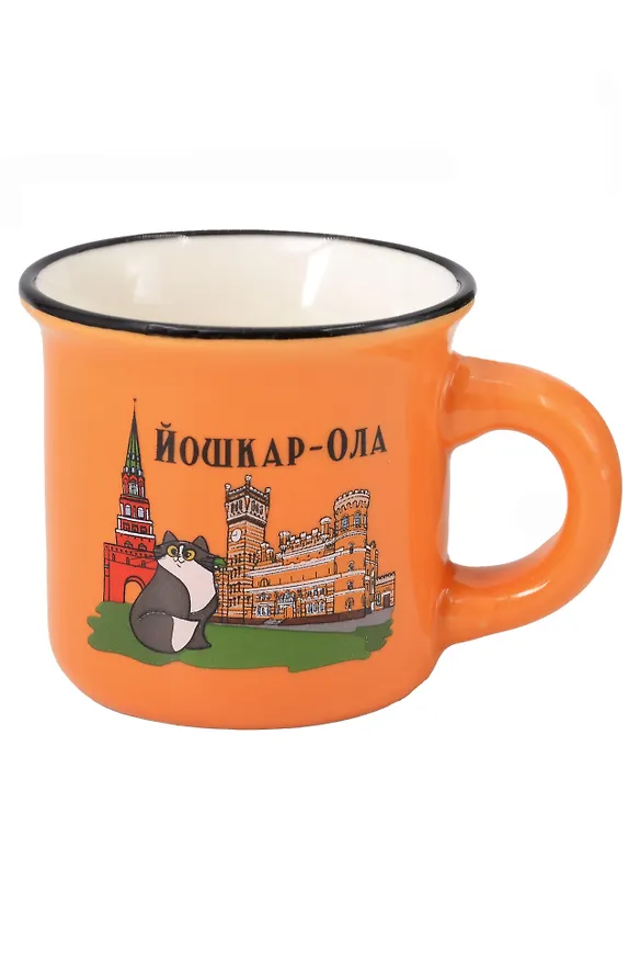 Кружка фарфор маленькая матовая Домики (Оранжевый) (Йошкар-Ола) (75 мл) (065-9-118-OR) 3148663 — 1