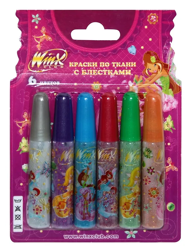 Краски по ткани 06цв 07мл "WINX CLUB" глиттер, блистер, WINX 229607 — 2
