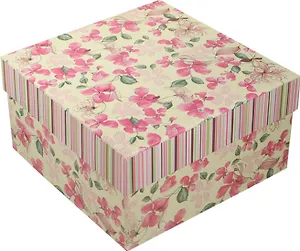 Коробка подарочная "Розовые цветы на белом" 13*13*7,5см