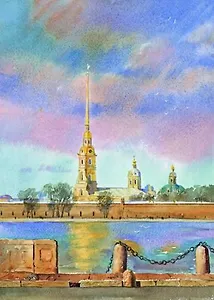 Репродукция в рамке Нева и Петропавлов.крепость с Дворцовой набережной м/ф [ХА60-029 (рам)]