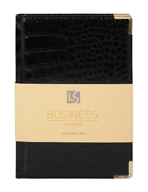 Ежедневник дат. 2026г. А5 176л "Business Premium. Grand croco" черный, 7Б, иск.кожа, обл.поролон, тв.переплет, мет.уголки, тонир.блок, зол.торец, справ.мат-лы, 2 ляссе, инд.уп 3114861