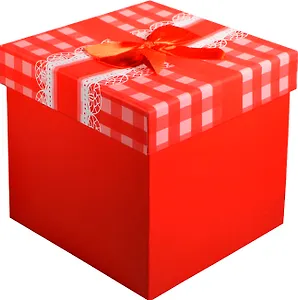 Коробка подарочная "Бант на красной клетке" 16*16*16см