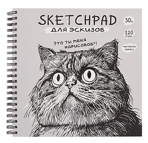 Скетчбук 190*190 30л "Кот" 120г/м2, мел.картон, выб.лак, евроспираль 