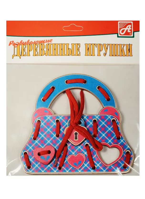 Шнуровка сумочка Клетчатый узор (Д500а) (сумочка+замочек+сердечко+шнурок) (3+) (упаковка) 2554993 — 1