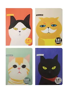 Записная книжка А6 24л "Cat family" карт.обл., мат.лам., выб.лак, сшивка, ассорти, Languo