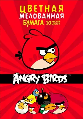 Бумага цветная 10цв 10л А4 "ANGRY BIRDS" мелов., карт.папка, Hatber — 227519 — 1