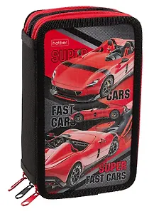Пенал 3отд. "Red Car" 19*11см, молния, глянц.ламинация, таблица умножения, инд.уп.