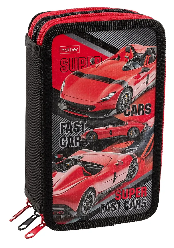 Пенал 3отд. "Red Car" 19*11см, молния, глянц.ламинация, таблица умножения, инд.уп. 3020391 — 1