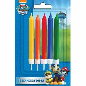 Набор свечей с держателями для торта Paw Patrol 5шт 7см