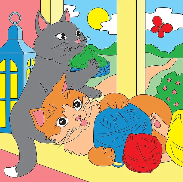 Холст с красками "Котята с клубками", 15 х 15 см 2941360 — 1