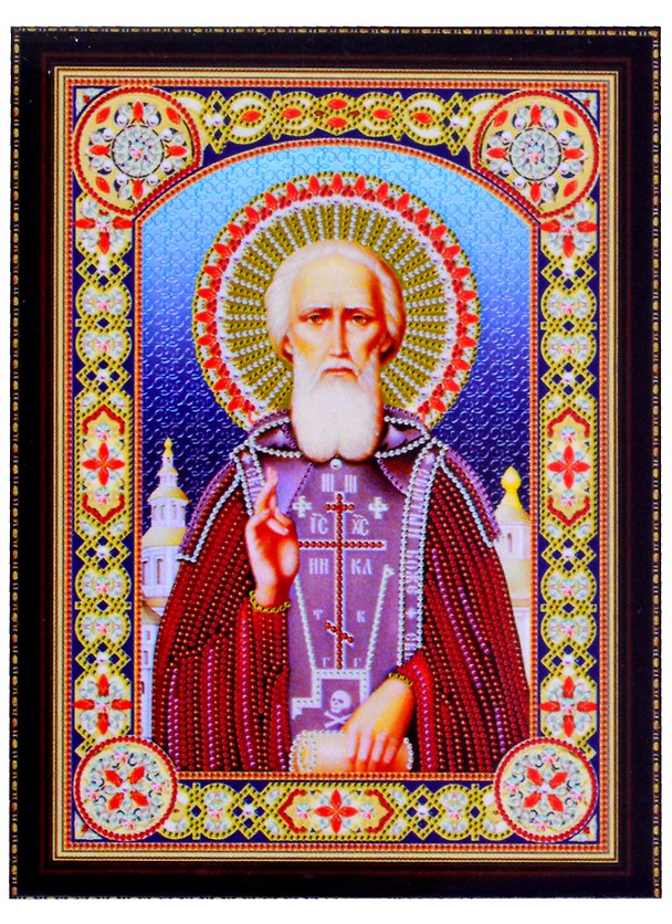 Алмазная мозаика на подрамнике Икона Сергий Радонежский (BH08) (30х40см) (c част.зап.) (блест.) 2860154 — 1