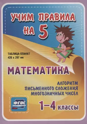 Математика. Алгоритм письменного сложения многозначных чисел. 1-4 классы. Таблица-плакат — 2784435 — 1