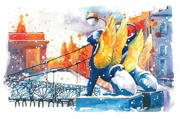 Открытка СПб одинарная "Банковский мост, зима" 314550 — 1