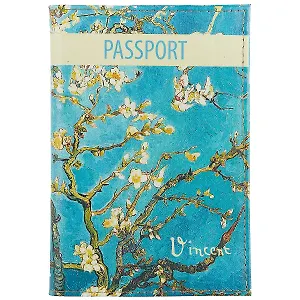 Обложка для паспорта Ван Гог Цветущие ветки миндаля (кожа) (ПВХ бокс) (ОК2018-18)