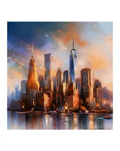 Холст с красками по номерам с золотой поталью "Город на рассвете", 40 х 40 см