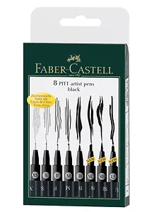 Ручки капиллярные"Pitt Artist Pen" черные, 8шт., 0,1/0,3/0,5/0,7/1,5/B/SB/SC, Faber-Castell