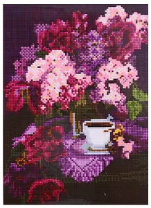 Алмазная мозаика на подрамнике "Сирень и кружка чая", 30 х 40 см