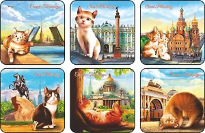 Сувенир, АКМ Набор плакеток СПб. Коты 6шт. 450-6-CAT