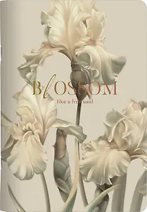 Тетрадь А5 40 листов в клетку "Blossom", ирисы, светлый, карт.обл., микротекстурирование, ламинация, тиснение золотой фольгой, скрепка