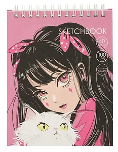 Скетчбук А6+ 40л "Любимый котик" 100г/м2, мат.ламинация, евроспираль, 7БЦ, офсет