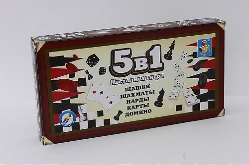 Игра настольная, 1TOY/Вантой, 5в1 Шашки/шахматы/нарды/карты/домино" 52452" 2309281 — 1