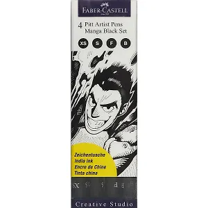 Ручки-кисточки капиллярные «Manga Black Set», Faber-Castell, 4 штуки
