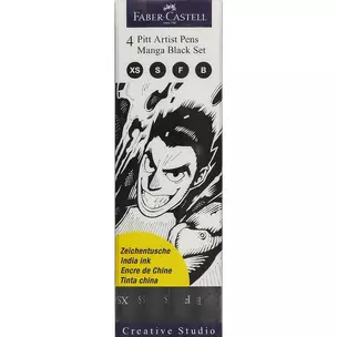 Ручки-кисточки капиллярные «Manga Black Set», Faber-Castell, 4 штуки — 237489 — 1