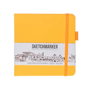 Скетчбук 12*12 80л "Sketchmarker"  оранжевый неон, 140г/м2, слоновая кость, тв.обл.