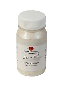 Краска акриловая "Деколор" серебро белое,100мл,банка, Таир