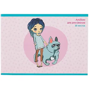 Альбом для рисования Listoff, "Девочка с собачкой", А4, 30 листов, на скрепке