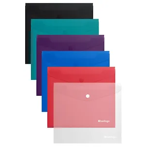 Папка-конверт А5+ на кнопке "Soft Touch", 200мкм, ассорти, Berlingo 3154485