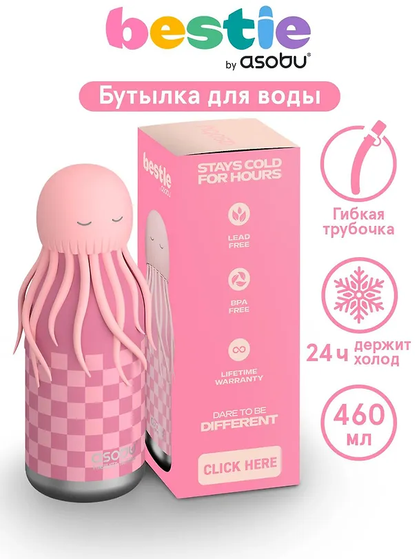 Бутылка для холодных и горячих напитков Asobu Bestie Медуза (460 мл) (69759) 3140823 — 2
