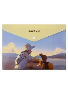 Папка-конверт А4 на кнопке "Аниме. Девушка с кошкой у реки (цветная)"