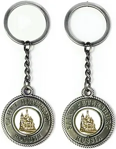 Сувенир АКМ, Брелок-канат, "Храм "Спас-на-Крови" ,металл, вставка, фигурная, цвет античное олово