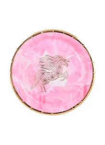 Набор бумажных тарелок Единорог на розовом фоне с золотом (19см) (6шт)