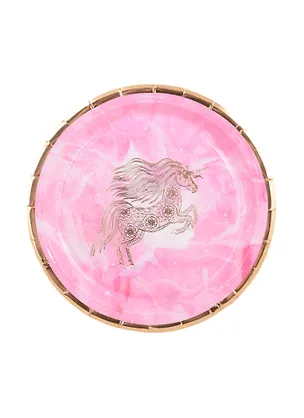 Набор бумажных тарелок Единорог на розовом фоне с золотом (19см) (6шт) 2820123