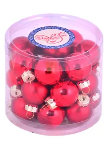 Набор маленьких елочных шариков в тубусе (красные) (стекло) (2,5 см) (24 шт)