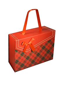 Коробка подарочная "Шотландка" 25*18*7см,на магните, красная, картон, Хансибэг